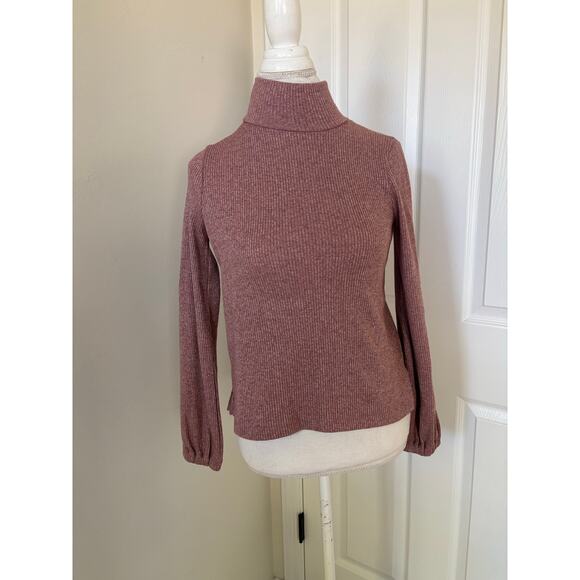 Madewell Bubble Sleeve Swing Mock Turtleneck Sweater Small Pink - Picture 1 of 6